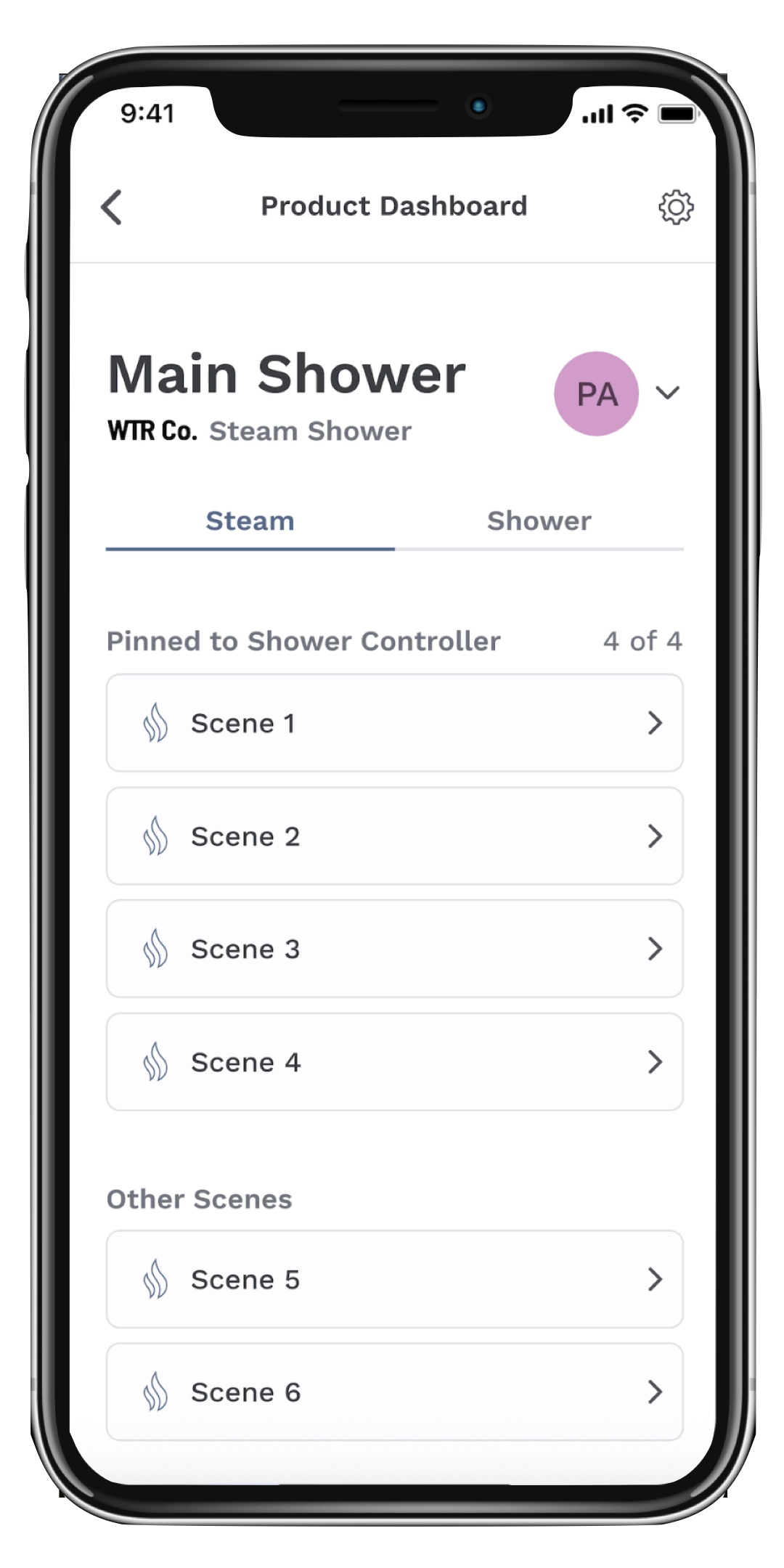 Delta Steamscape shower interface main screen